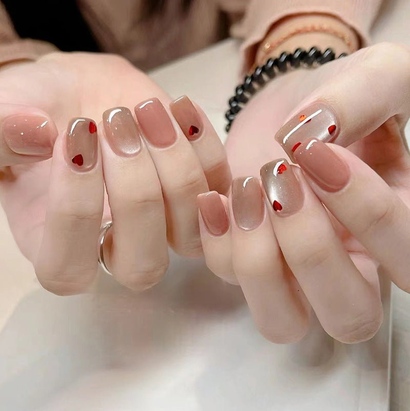 Nail 63 - Nude & Heart Accent (24Pcs) - Free Nail Kit Included