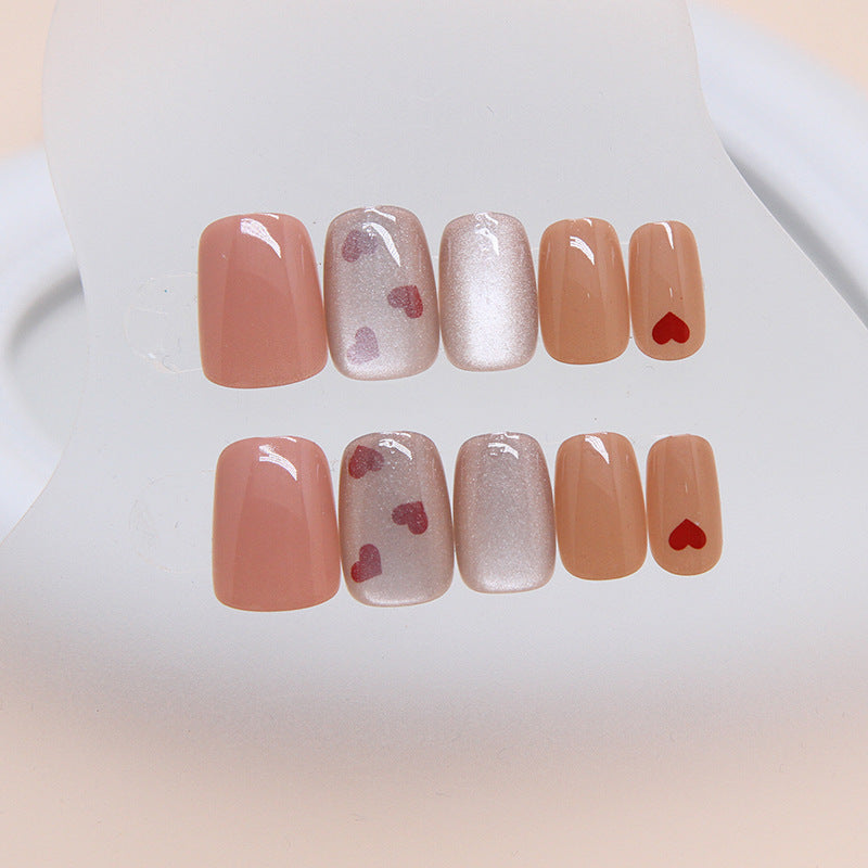 Nail 63 - Nude & Heart Accent (24Pcs) - Free Nail Kit Included