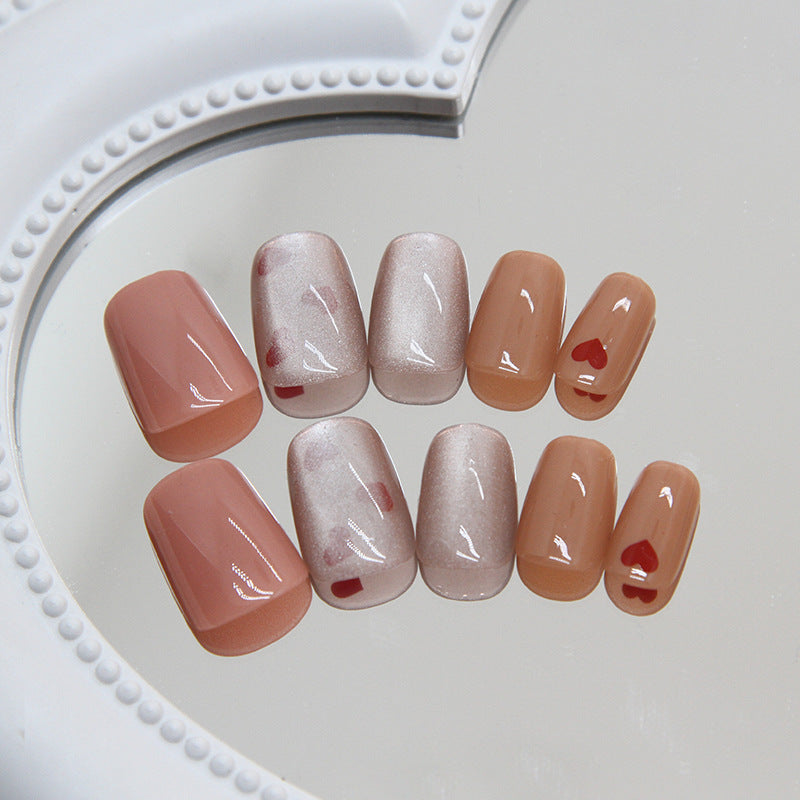 Nail 63 - Nude & Heart Accent (24Pcs) - Free Nail Kit Included