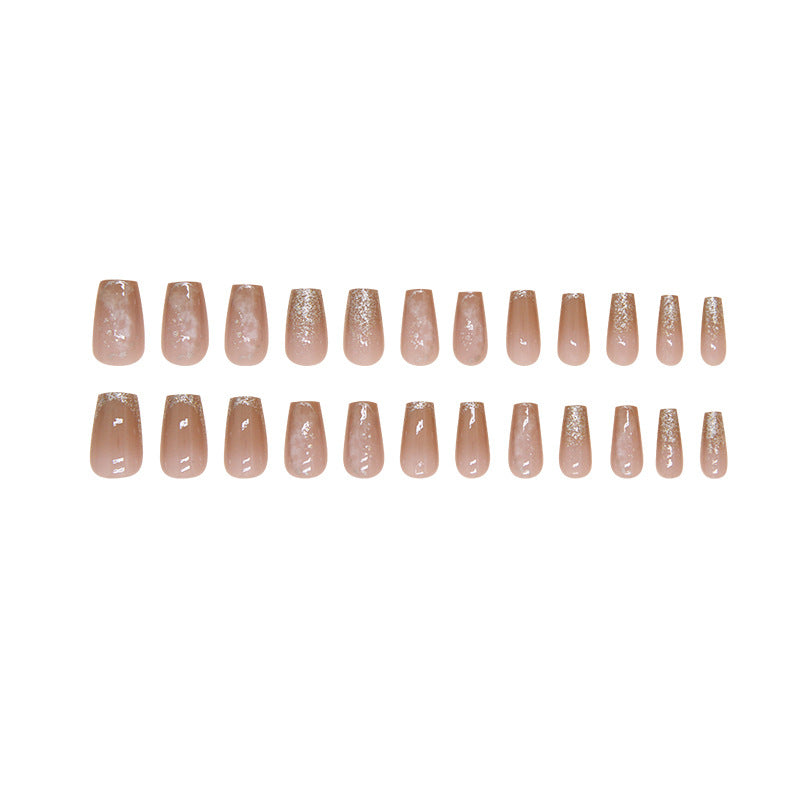 Nail 75 - Nude & Gold Glitter (24Pcs) - Free Nail Kit Included