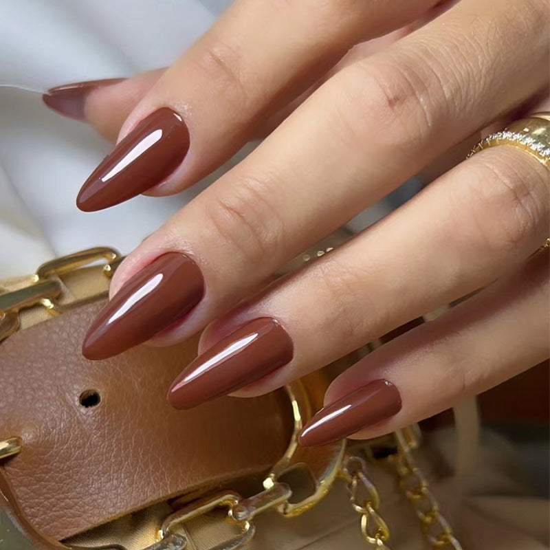Nail 76 - Deep Mocha Brown (24Pcs) - Free Nail Kit Included
