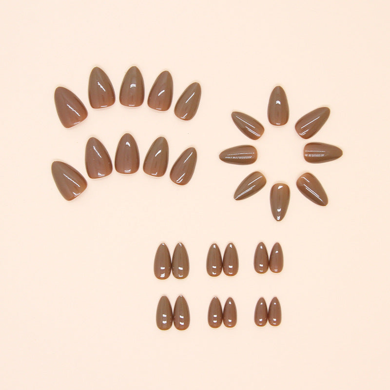 Nail 77 - Warm Brown (24Pcs) - Free Nail Kit Included