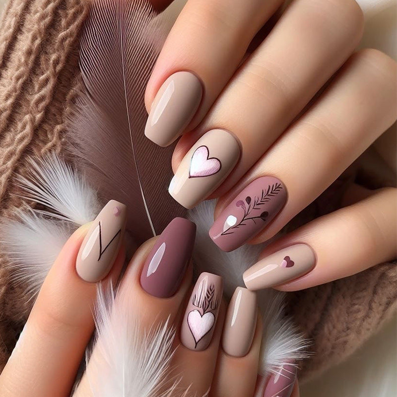 Nail 79 - Love Feather (24Pcs) - Free Nail Kit Included