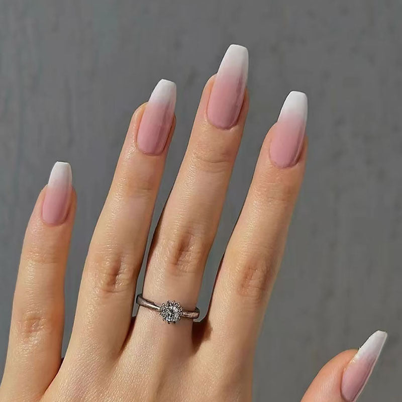 Nail 87 - Frosted Gradient Coffin Press-On Nails (24Pcs) - Free Nail Kit Included