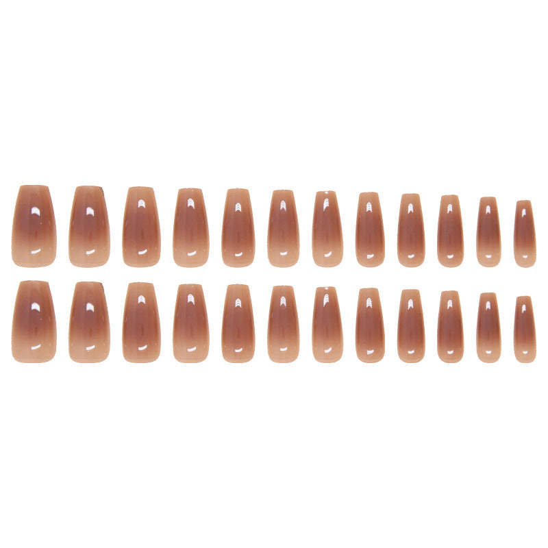 Nail 96 - Elegant Nude Brown Coffin Press-On Nails (24Pcs) - Free Nail Kit Included