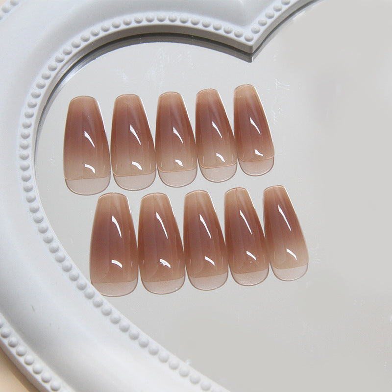 Nail 96 - Elegant Nude Brown Coffin Press-On Nails (24Pcs) - Free Nail Kit Included