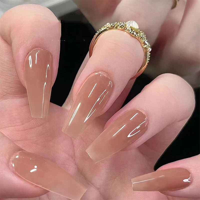 Nail 96 - Elegant Nude Brown Coffin Press-On Nails (24Pcs) - Free Nail Kit Included