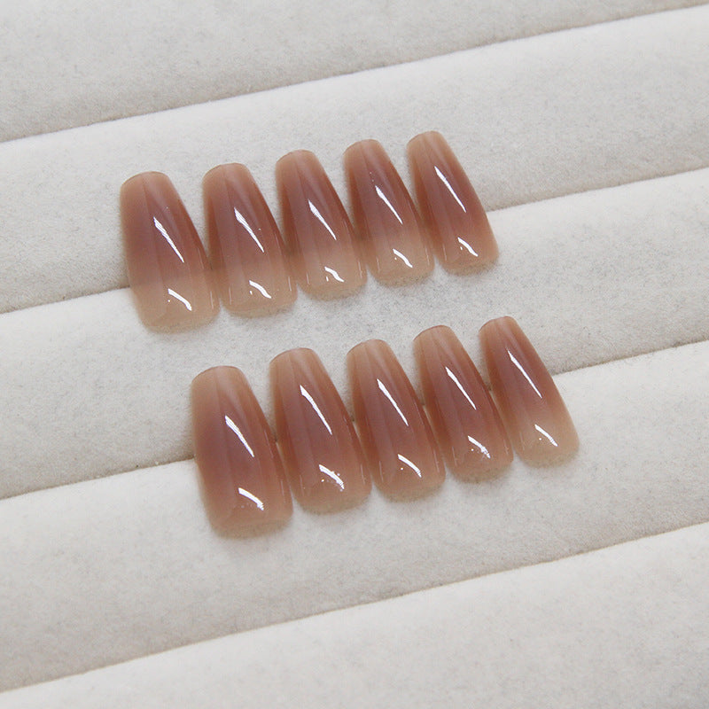 Nail 96 - Elegant Nude Brown Coffin Press-On Nails (24Pcs) - Free Nail Kit Included