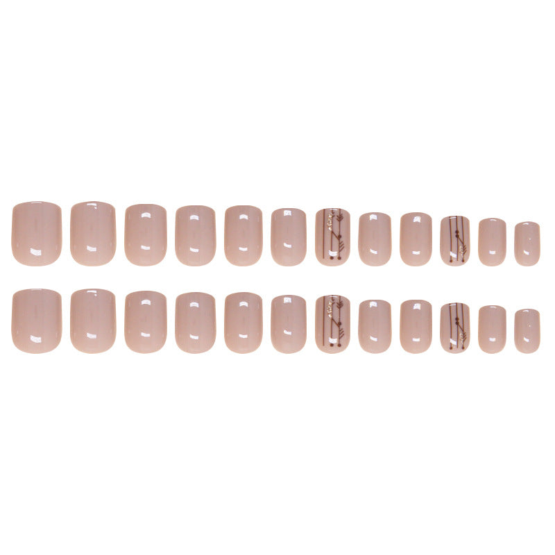 Nail 97 - Nude Press-On Nails with Elegant Line Art (24Pcs) - Free Nail Kit Included