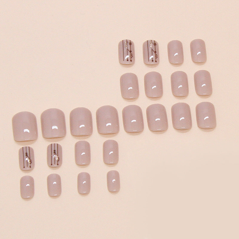 Nail 97 - Nude Press-On Nails with Elegant Line Art (24Pcs) - Free Nail Kit Included