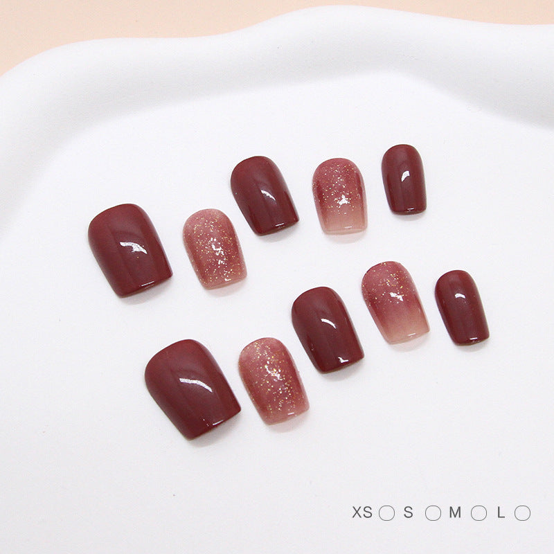 Nail 100 - Wine Rose Red Press-On Nails (30Pcs) - Free Nail Kit Included