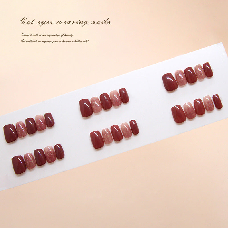 Nail 100 - Wine Rose Red Press-On Nails (30Pcs) - Free Nail Kit Included