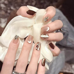 Nail 101 - Burnt Coffee Ice Cat Eyes (24Pcs) - Free Nail Kit Included