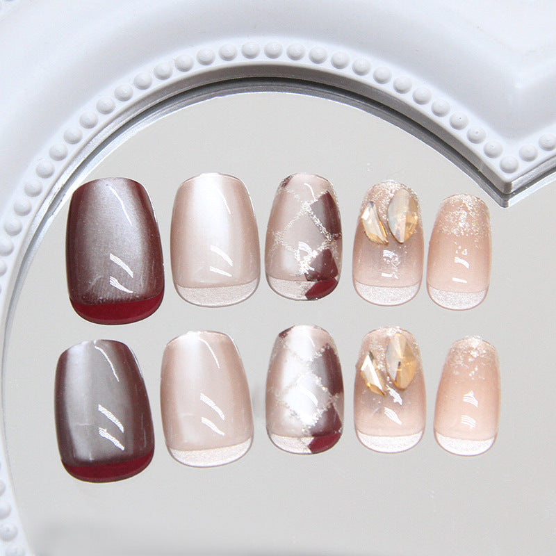 Nail 101 - Burnt Coffee Ice Cat Eyes (24Pcs) - Free Nail Kit Included