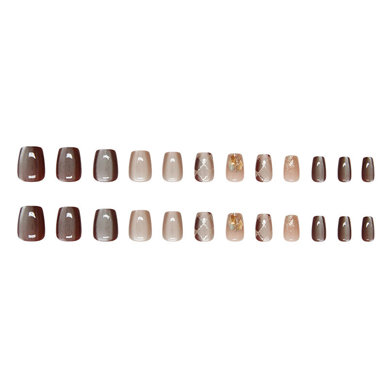 Nail 101 - Burnt Coffee Ice Cat Eyes (24Pcs) - Free Nail Kit Included