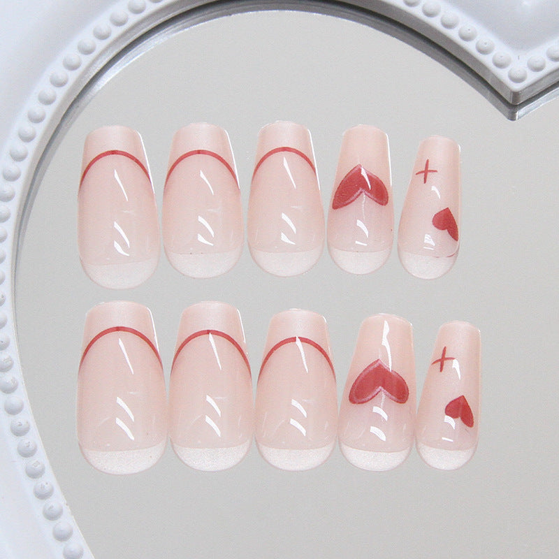 Nail 102 - French Red Heart Press-On Nails (24Pcs) - Free Nail Kit Included
