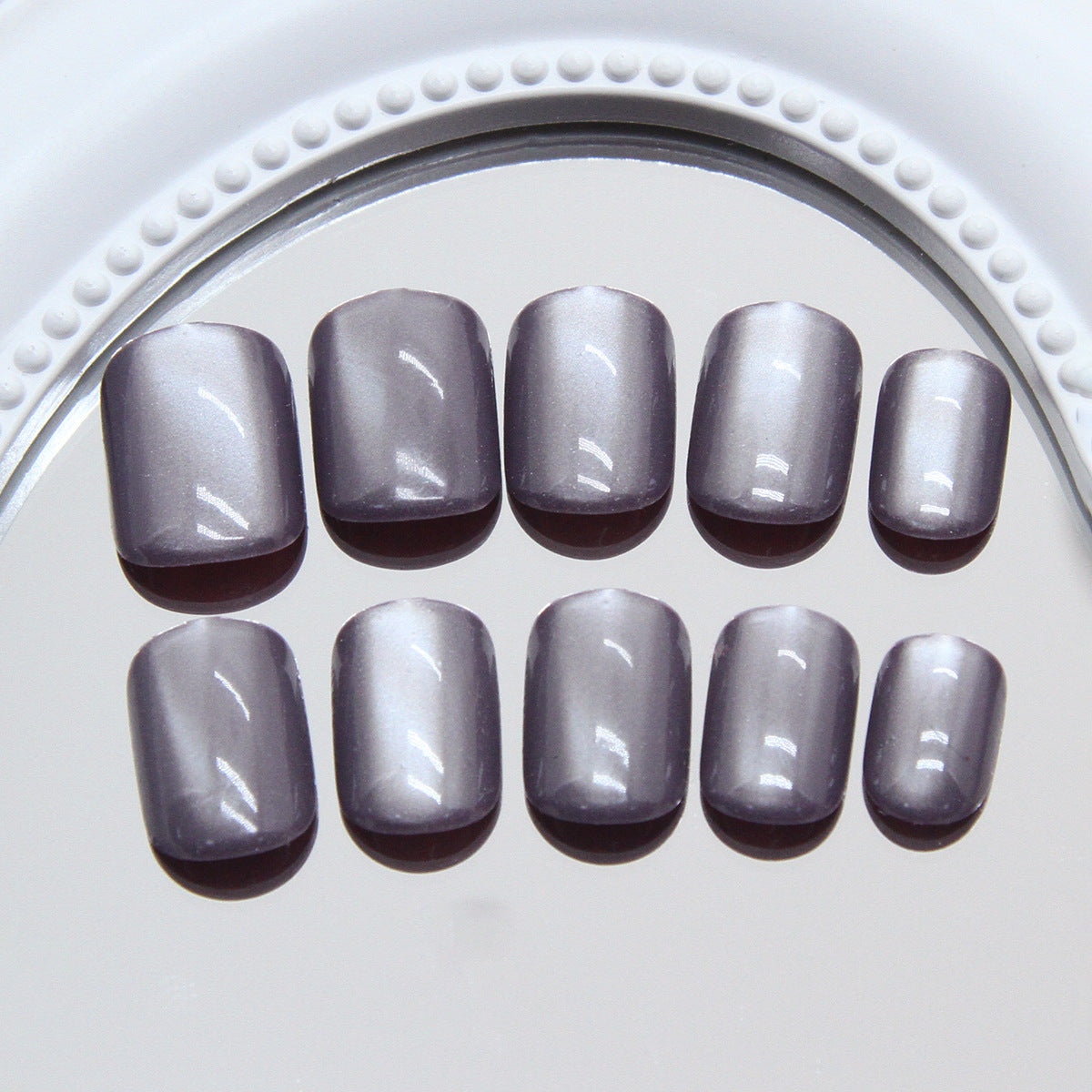 Nail 104 - Cool Gray Purple Cat’s Eye (24Pcs) - Free Nail Kit Included