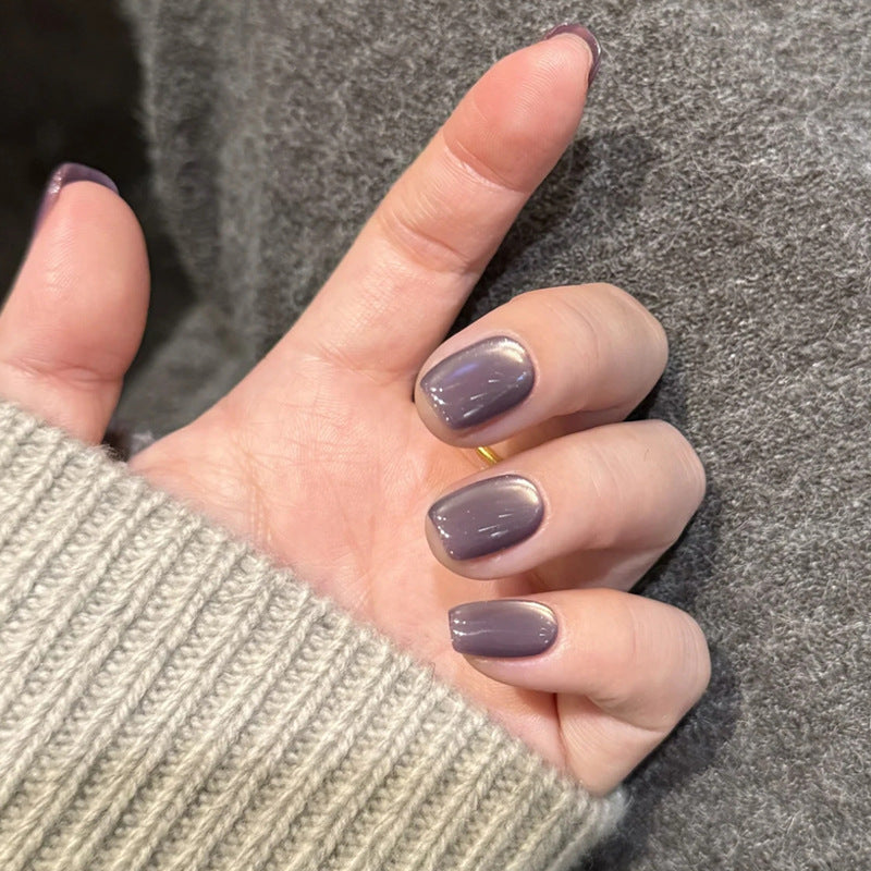 Nail 104 - Cool Gray Purple Cat’s Eye (24Pcs) - Free Nail Kit Included
