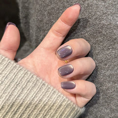 Nail 104 - Cool Gray Purple Cat’s Eye (24Pcs) - Free Nail Kit Included