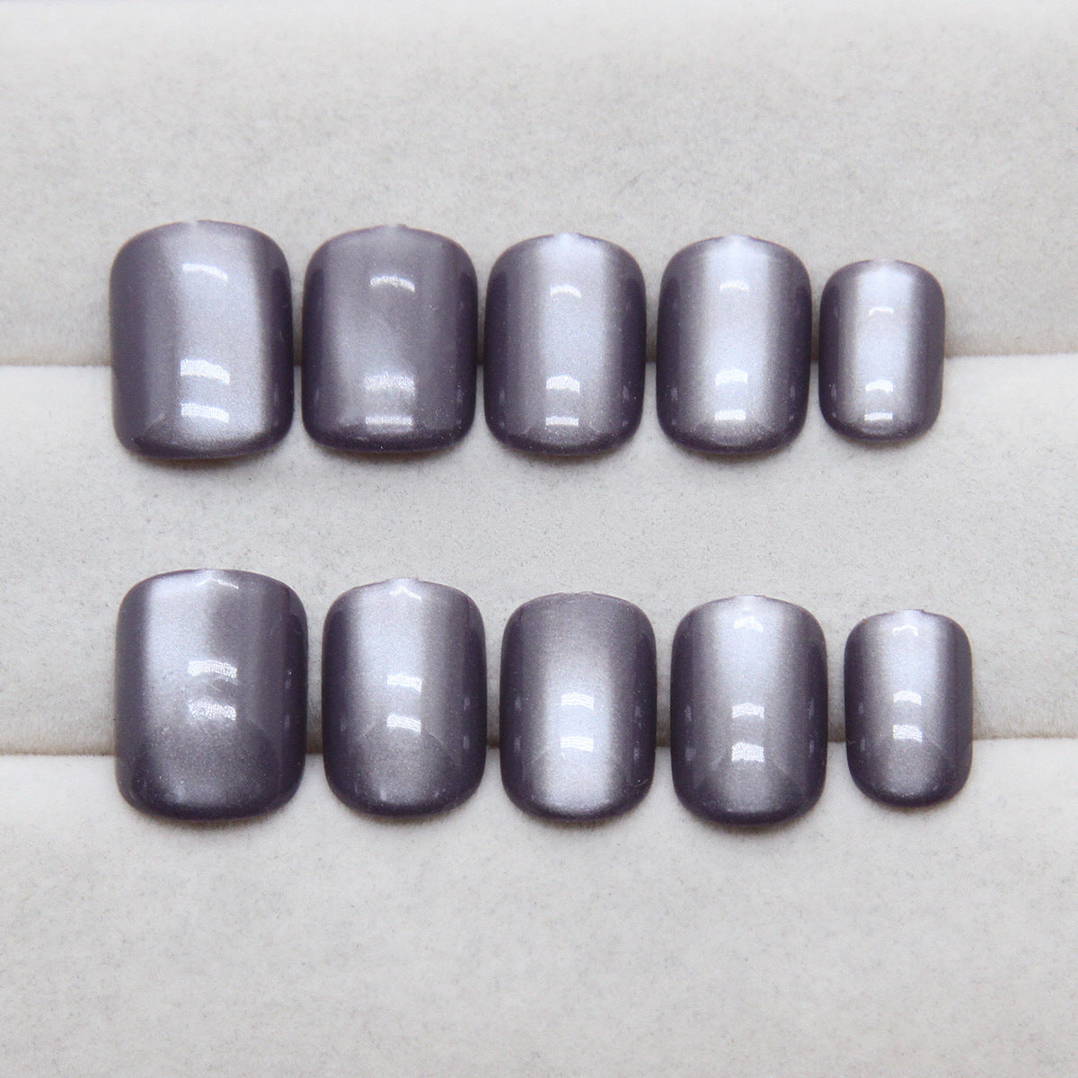 Nail 104 - Cool Gray Purple Cat’s Eye (24Pcs) - Free Nail Kit Included