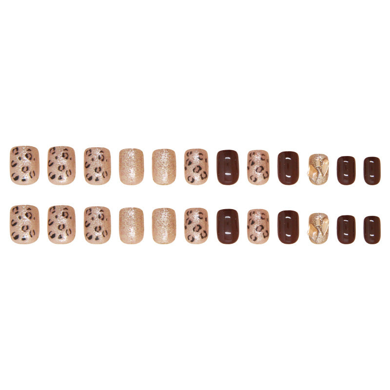 Nail 109 - Chic Leopard & Glitter Nail Design (24Pcs) - Free Nail Kit Included