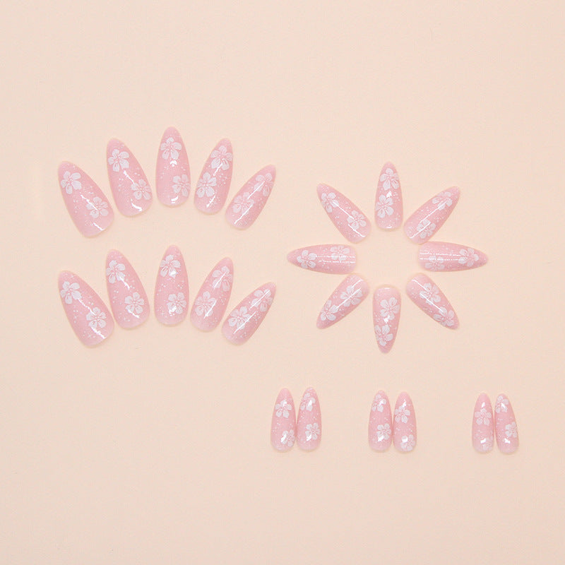 Nail 113 - Blossom Pink Floral (24 Pcs) - Free Nail Kit Included