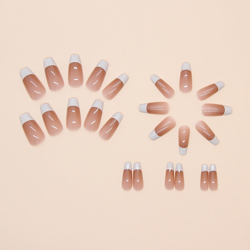 Nail 117 - Classic Gloss French-Tip (24 Pcs) - Free Nail Kit Included