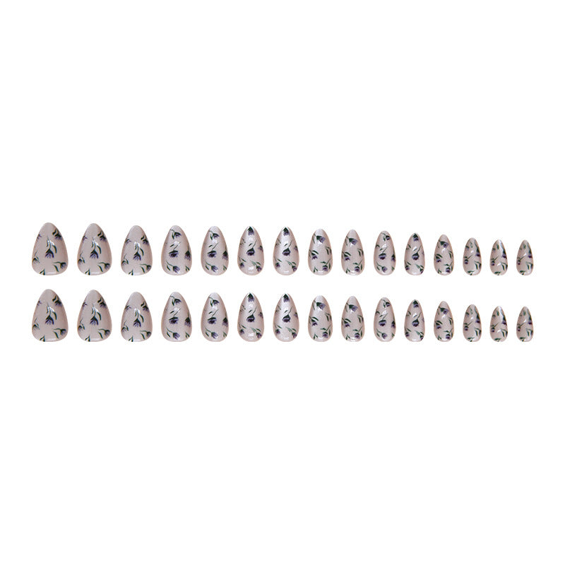 Nail 122 - Blue Blossom (24 Pcs) - Free Nail Kit Included