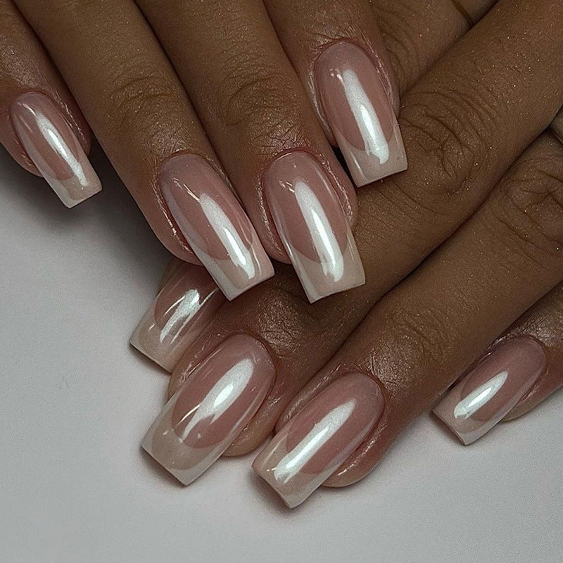 Nail 126 - Glazed Pearl French Press-On Nails (24 Pcs) - Free Nail Kit Included