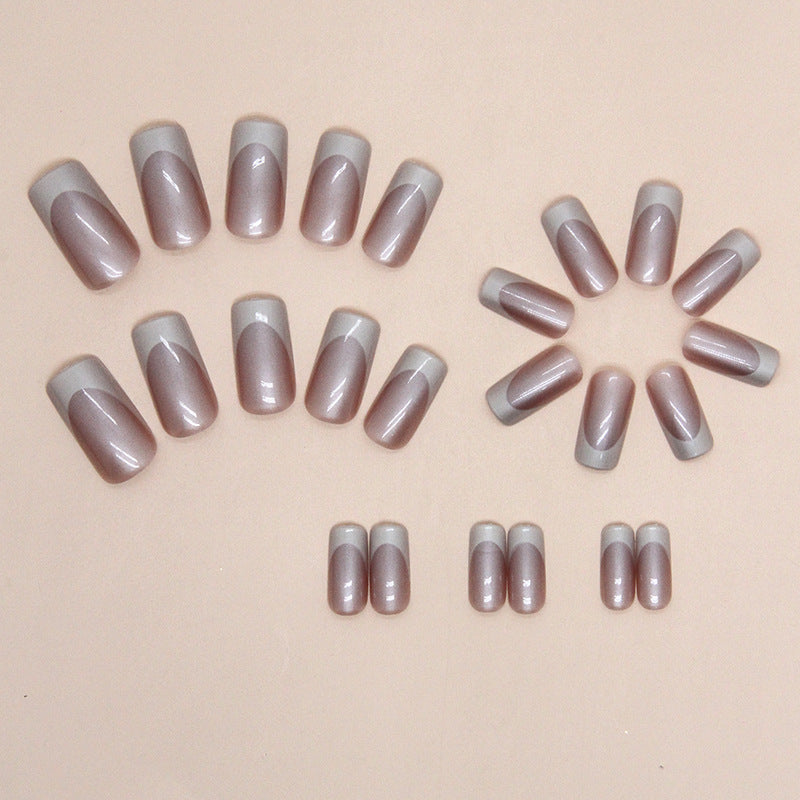 Nail 126 - Glazed Pearl French Press-On Nails (24 Pcs) - Free Nail Kit Included
