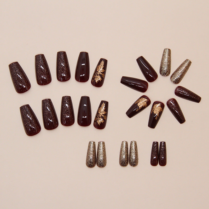 Nail 141 - Maple Leaf Press On Nails (24Pcs) - Free Nail Kit Included