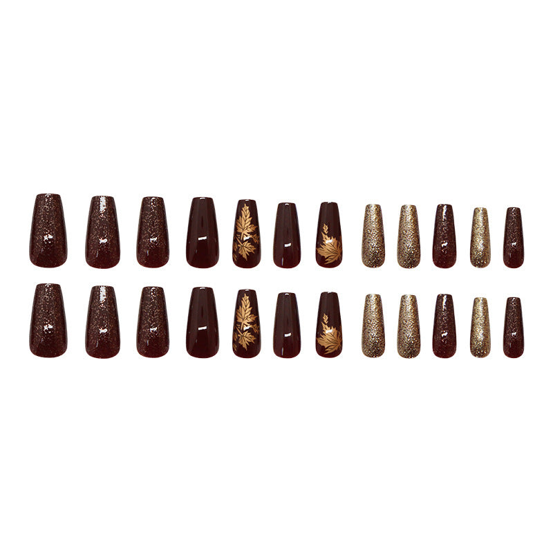 Nail 141 - Maple Leaf Press On Nails (24Pcs) - Free Nail Kit Included