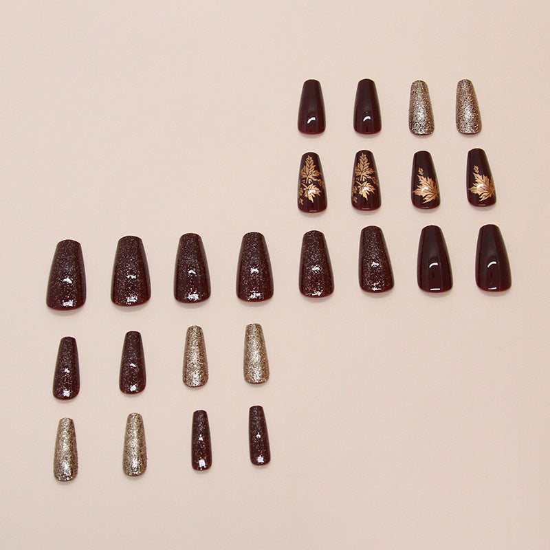 Nail 141 - Maple Leaf Press On Nails (24Pcs) - Free Nail Kit Included