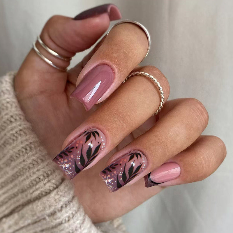 Nail 144 - Floral & Glitter Press-On Nails (24Pcs) - Free Nail Kit Included