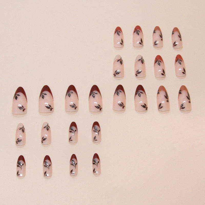 Nail 145 - Peach Bloom Floral (24Pcs) - Free Nail Kit Included
