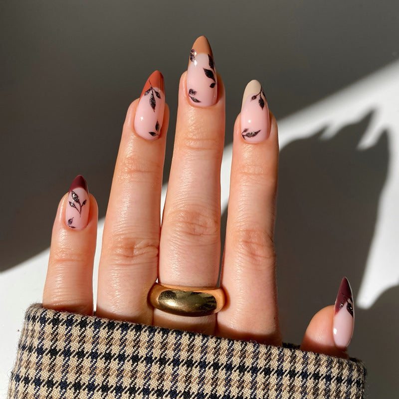 Nail 145 - Peach Bloom Floral (24Pcs) - Free Nail Kit Included