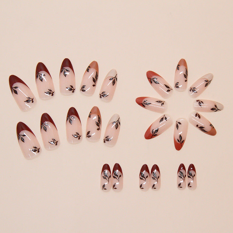 Nail 145 - Peach Bloom Floral (24Pcs) - Free Nail Kit Included