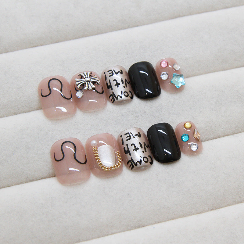 Nail 151 - Symbol & Script Press-On Nails (24Pcs) - Free Nail Kit Included