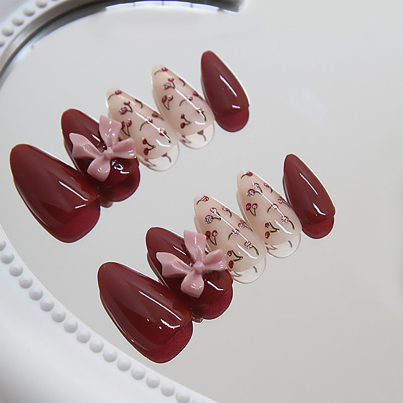 Nail 153 - Floral & Bow Accents (24Pcs) - Free Nail Kit Included