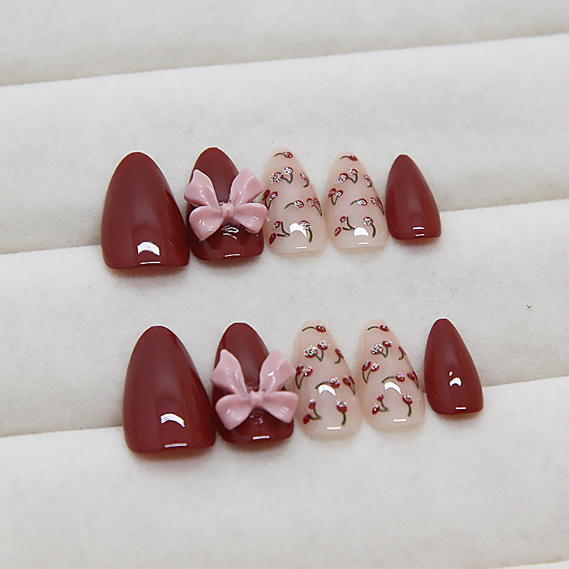 Nail 153 - Floral & Bow Accents (24Pcs) - Free Nail Kit Included