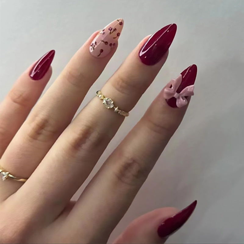 Nail 153 - Floral & Bow Accents (24Pcs) - Free Nail Kit Included