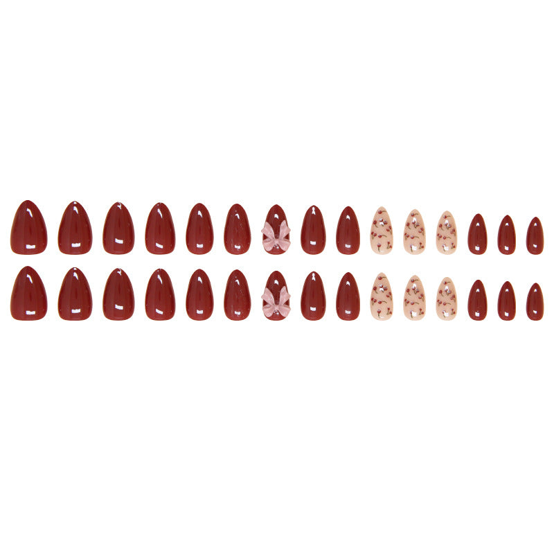 Nail 153 - Floral & Bow Accents (24Pcs) - Free Nail Kit Included