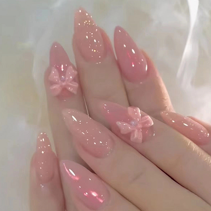 Nail 157 - 3D Bow Accents Press-On Nails (24Pcs) - Free Nail Kit Included