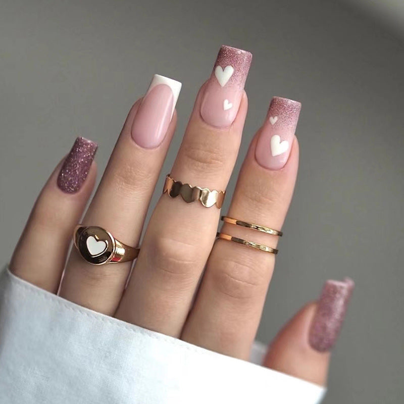 Nail 163 - Heartfelt Sparkle Press-On Nails (24Pcs) - Free Nail Kit Included