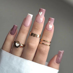 Nail 163 - Heartfelt Sparkle Press-On Nails (24Pcs) - Free Nail Kit Included