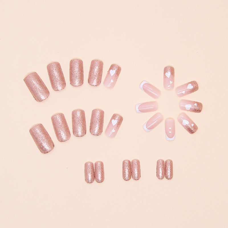 Nail 163 - Heartfelt Sparkle Press-On Nails (24Pcs) - Free Nail Kit Included