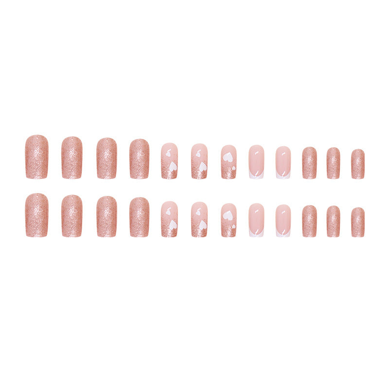 Nail 163 - Heartfelt Sparkle Press-On Nails (24Pcs) - Free Nail Kit Included
