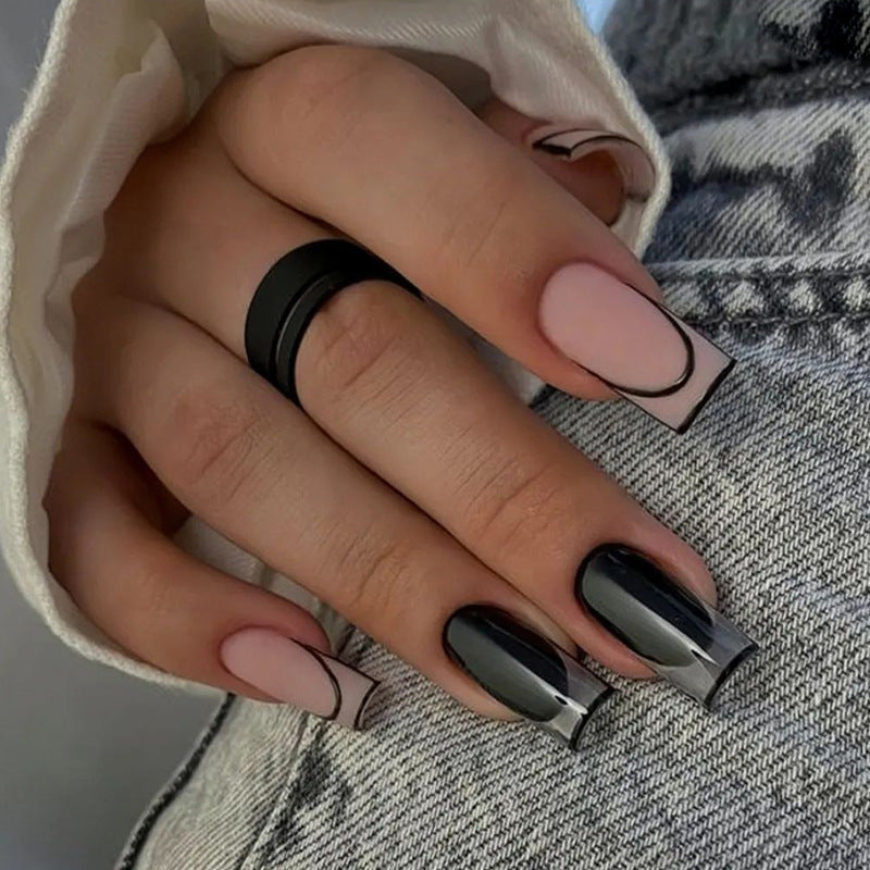 Nail 169 - Monochromatic Contrast Press-On Nails (24Pcs) - Free Nail Kit Included