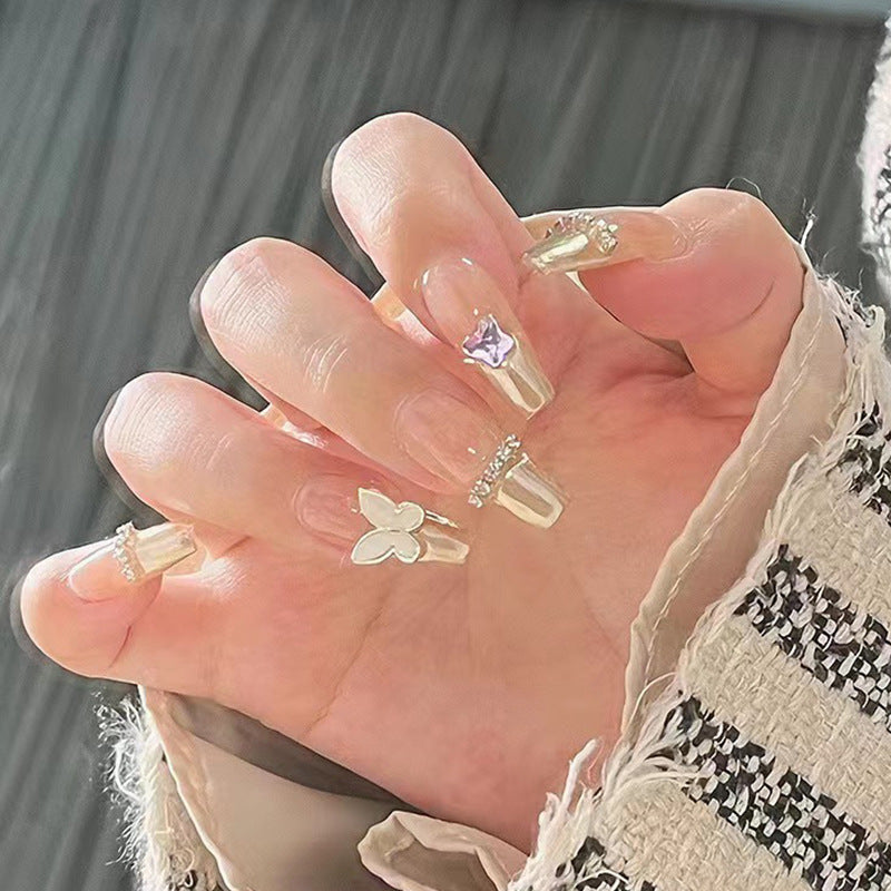 Nail 170 - Delicate Butterfly Press-On Nails (24Pcs) - Free Nail Kit Included