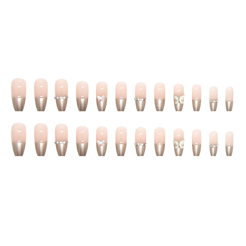 Nail 170 - Delicate Butterfly Press-On Nails (24Pcs) - Free Nail Kit Included